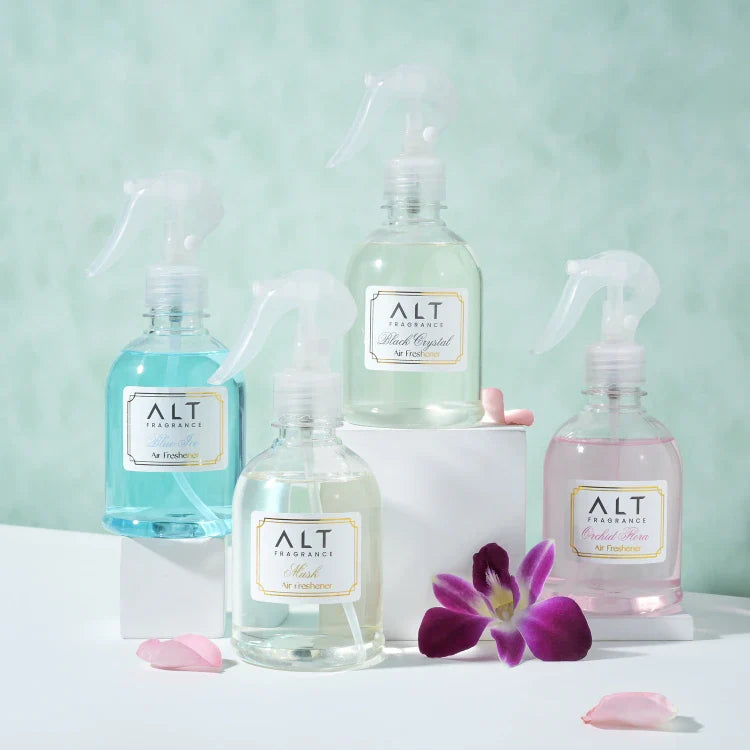 (Pack of 4) Blue Ice, Orchid Flora, Black Crystal & Musk - Air fresheners (300 ML x 4)