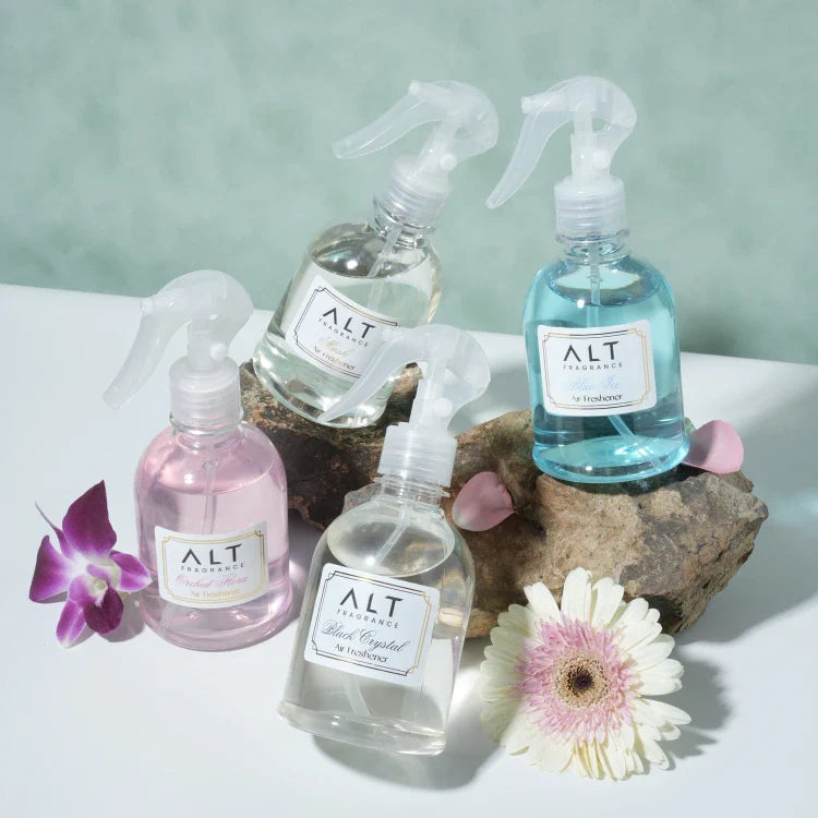 (Pack of 4) Blue Ice, Orchid Flora, Black Crystal & Musk - Air fresheners (300 ML x 4)