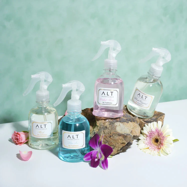 (Pack of 4) Blue Ice, Orchid Flora, Black Crystal & Musk - Air fresheners (300 ML x 4)
